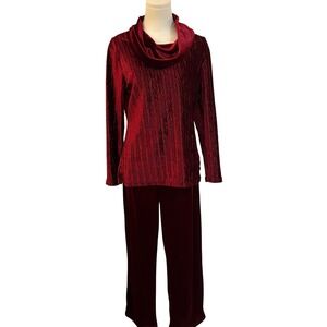 Vintage Coldwater Creek Crushed Velvet Cowl Neck Top Pants Set USA Made MP